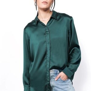 Wildfang empower satin long sleeve button up